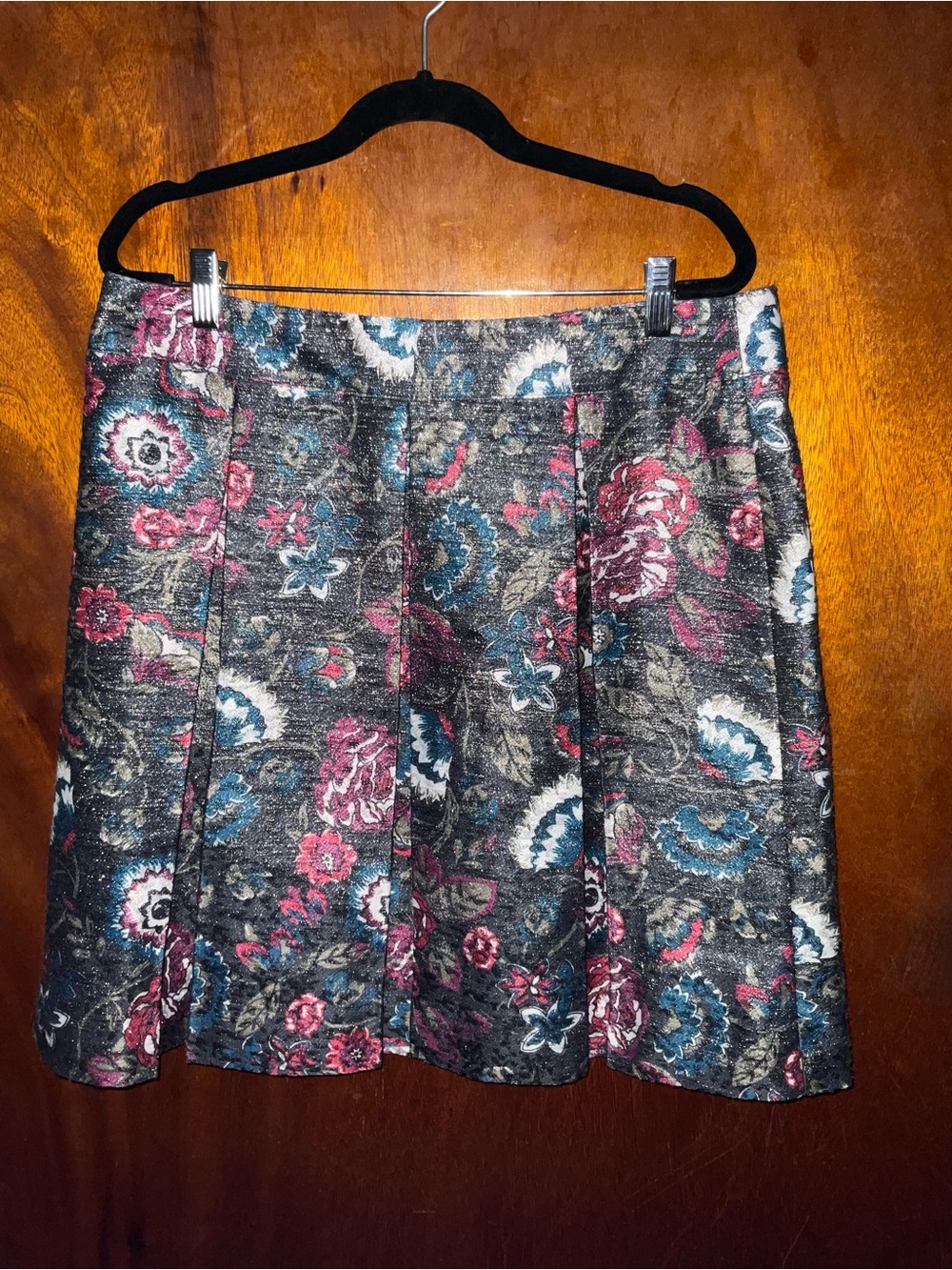 LOFT Floral Jacquard A-Line Skirt in Black, Pink and Blue